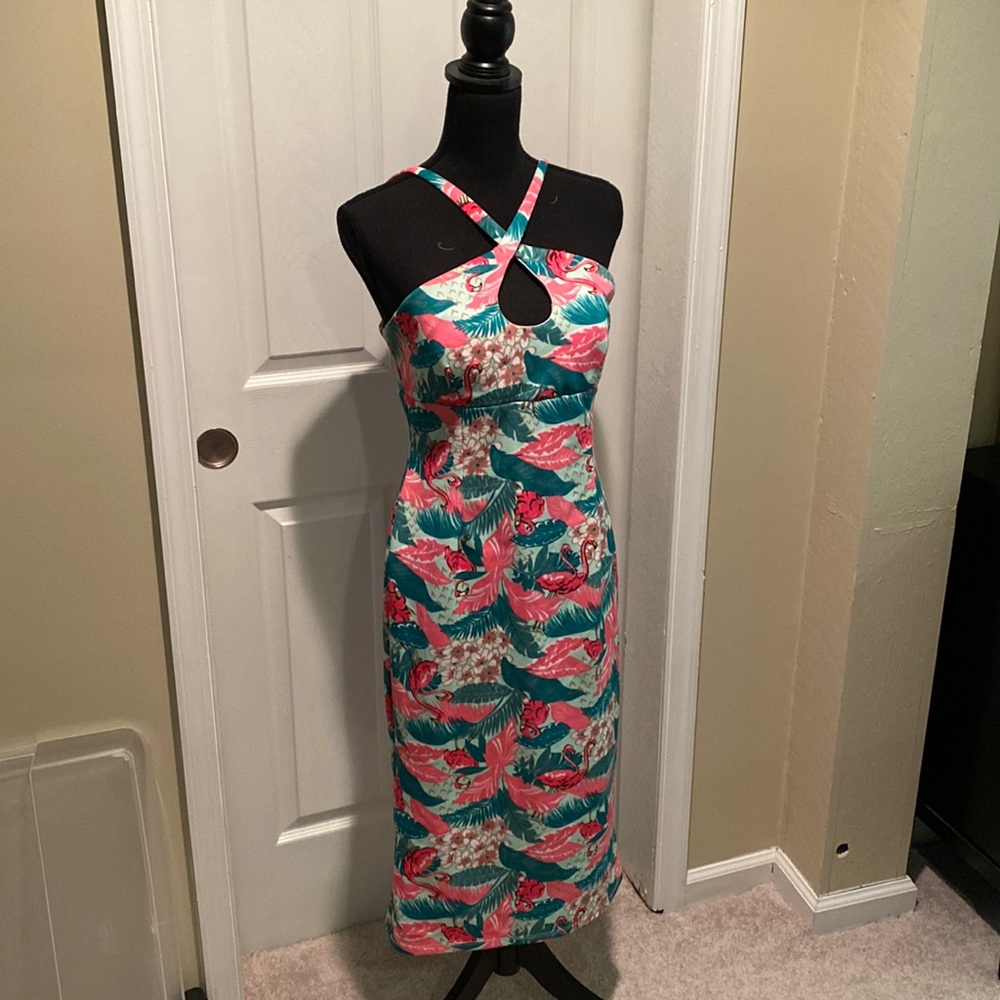 Bettie Page Flamingo Keyhole Pin-Up Dress